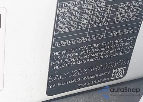 2024 Land Rover Range Rover Velar P250 S из США, поврежденный, VIN SALYJ2EX9RA383583